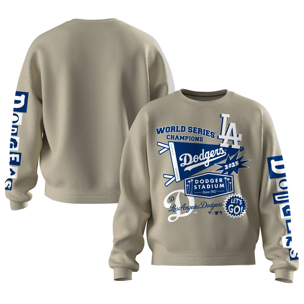 Los Angeles Dodgers Fanatics Women's 2025 World Series Champions Pennant Spirit Jersey Fleece Sweatshirt - Beige Jerseys
