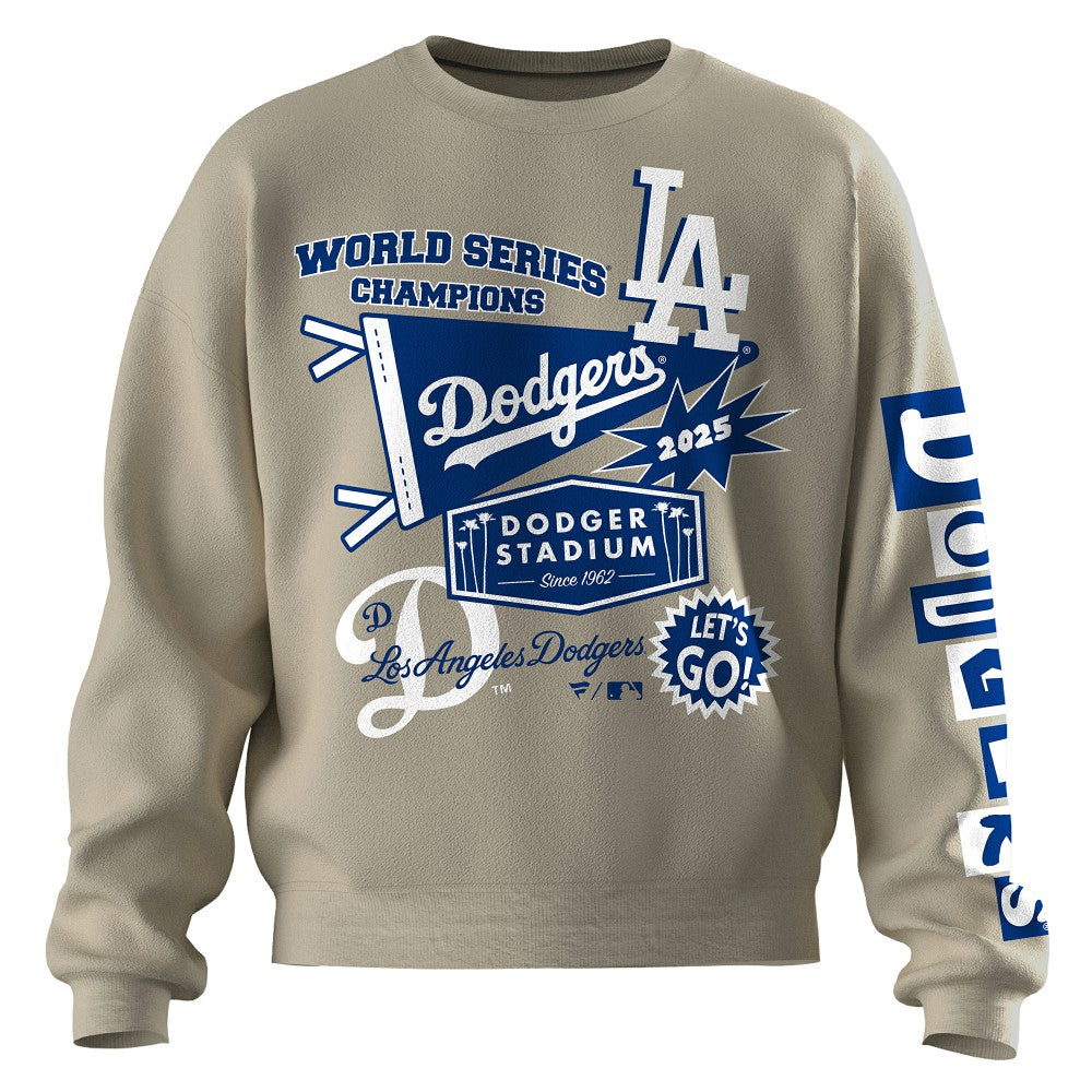 Los Angeles Dodgers Fanatics Women's 2025 World Series Champions Pennant Spirit Jersey Fleece Sweatshirt - Beige Jerseys