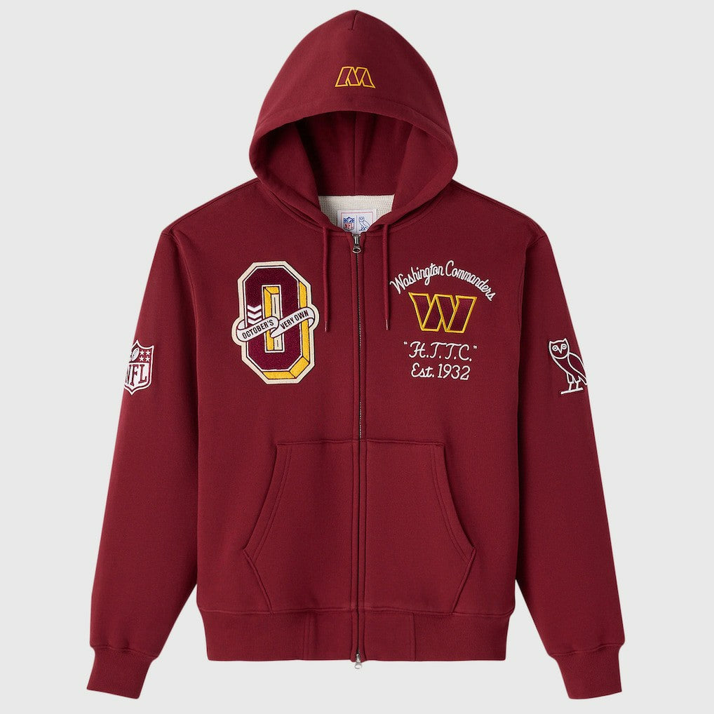 Washington Commanders OVO x NFL Unisex Full-Zip Waffle-Lined Hoodie Burgundy
