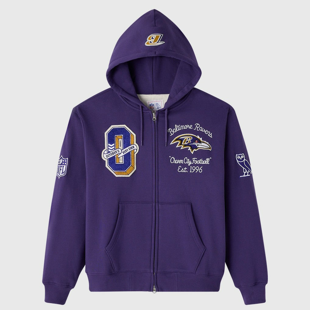 Baltimore Ravens OVO x NFL Unisex Full-Zip Waffle-Lined Hoodie Purple