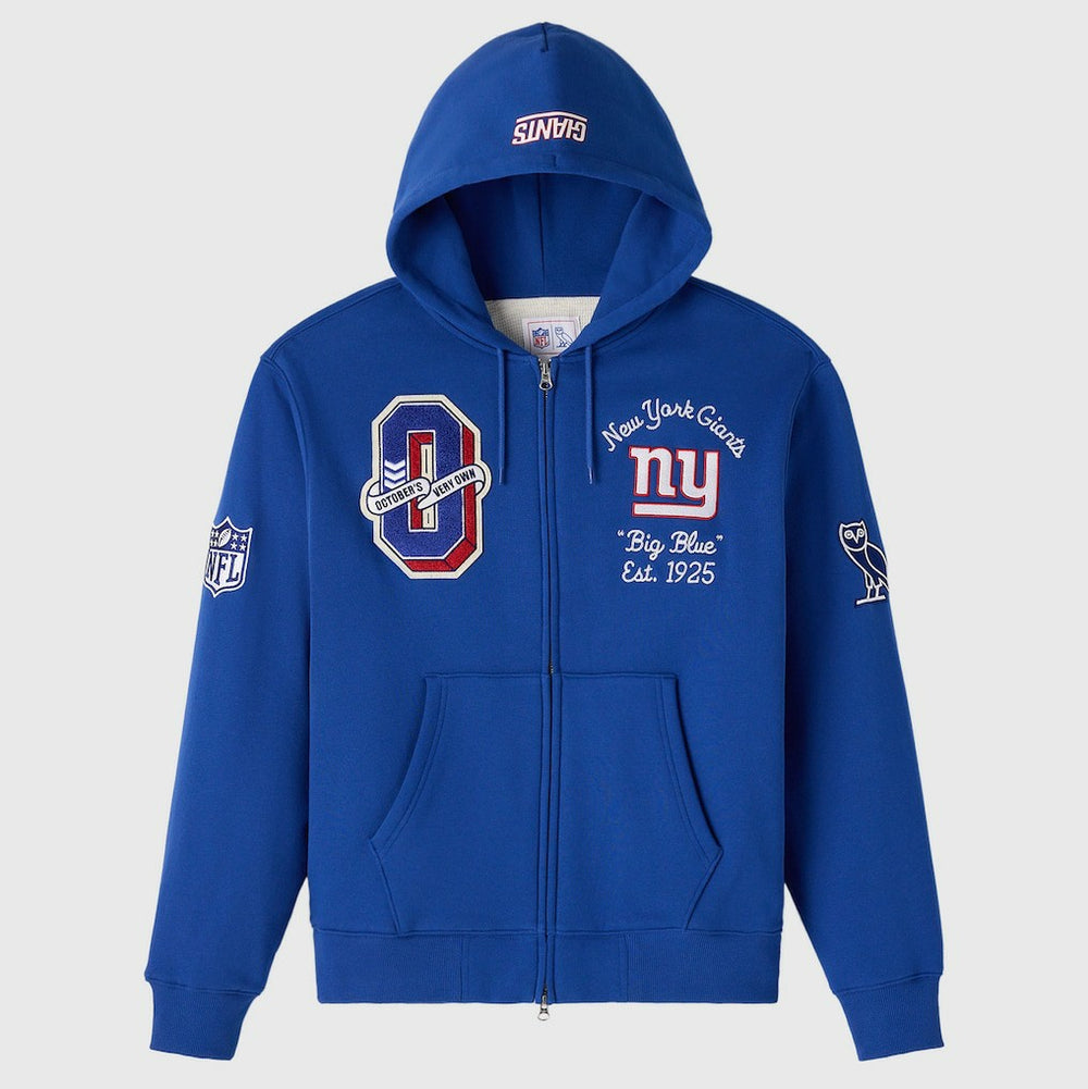 New York Giants OVO x NFL Unisex Full-Zip Waffle-Lined Hoodie Royal