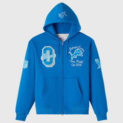 Detroit Lions OVO x NFL Unisex Full-Zip Waffle-Lined Hoodie Blue