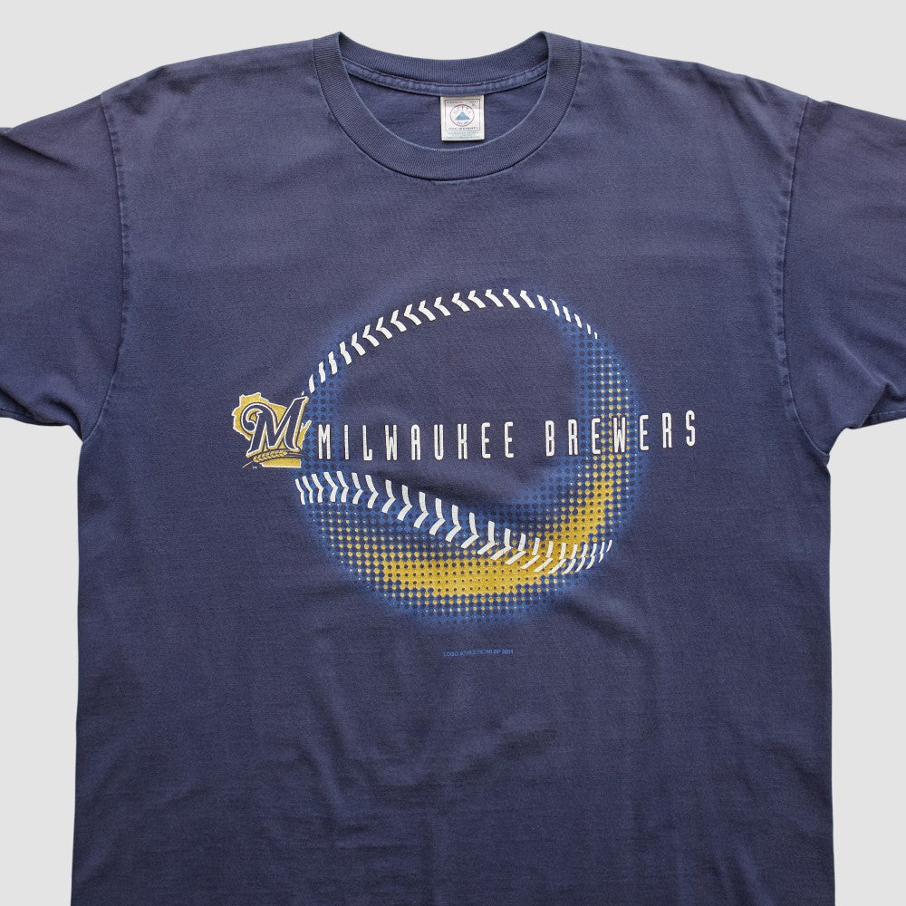 Milwaukee Brewers Logo Athletic 2001 T-shirt - Navy - M by Fanatics Real Vintage T-shirts