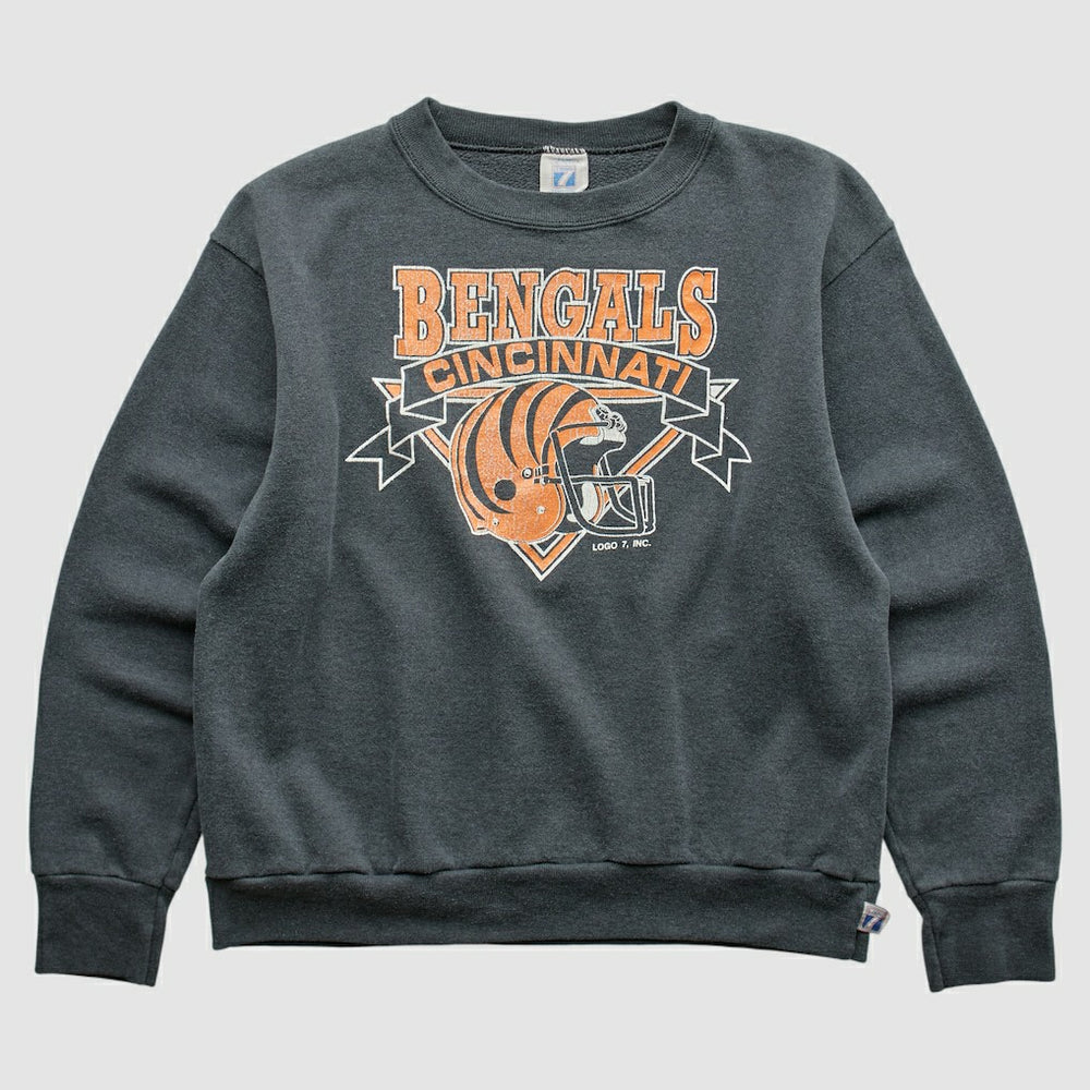 Cincinnati Bengals Logo 7 80s Pullover Sweatshirt Charcoal Vintage