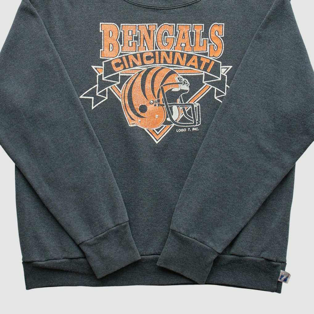 Cincinnati Bengals Logo 7 80s Pullover Sweatshirt Charcoal Vintage