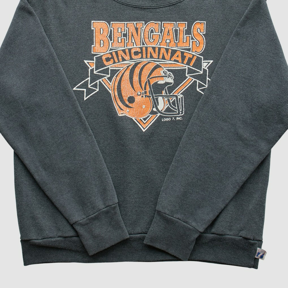 Cincinnati Bengals Logo 7 80s Pullover Sweatshirt Charcoal Vintage