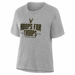 Milwaukee Bucks Women's Hoops For Troops T-Shirt Gray