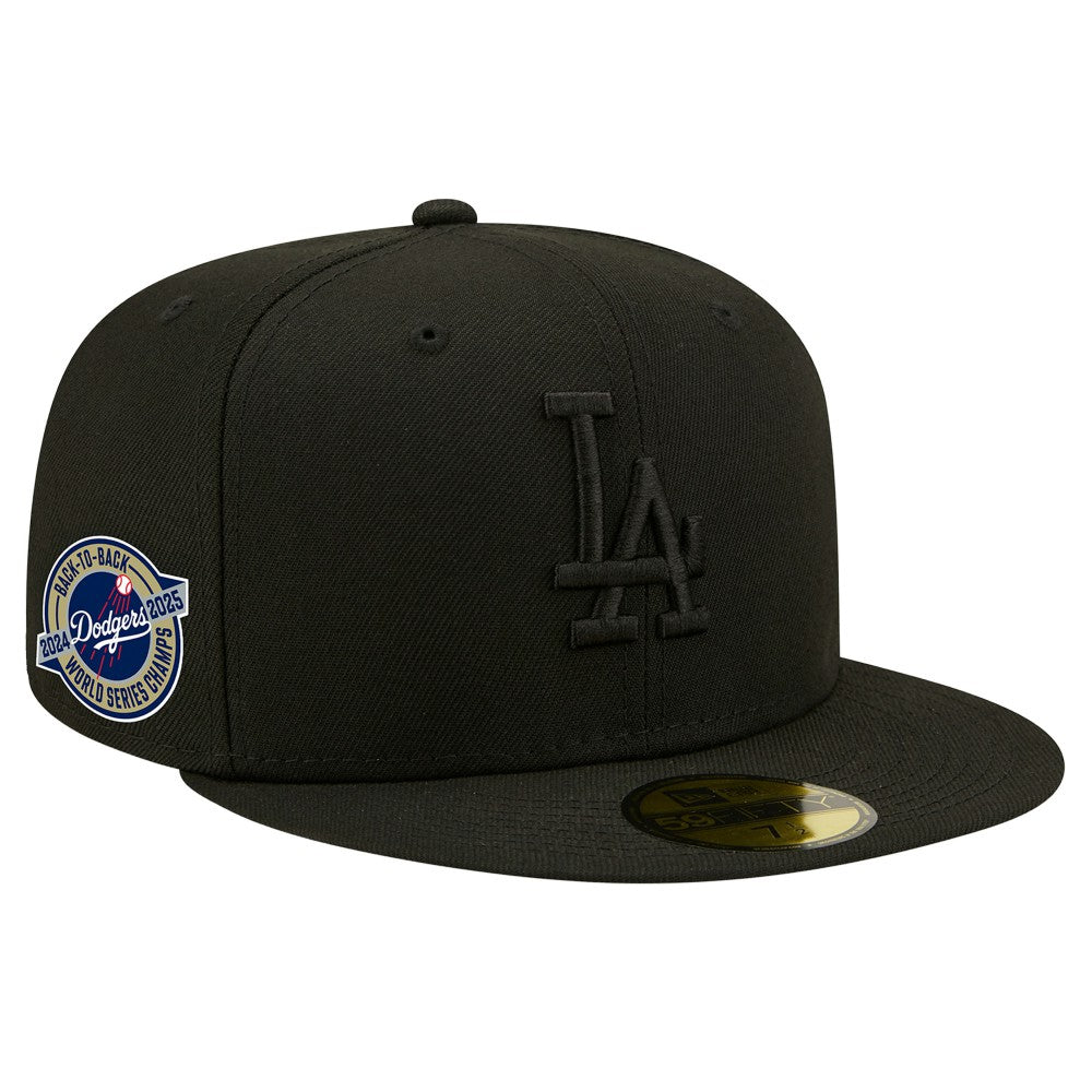 Los Angeles Dodgers New Era 2024/25 Back to Back Champions Circle Side Patch Fitted 59FIFTY Hat - Black Hats