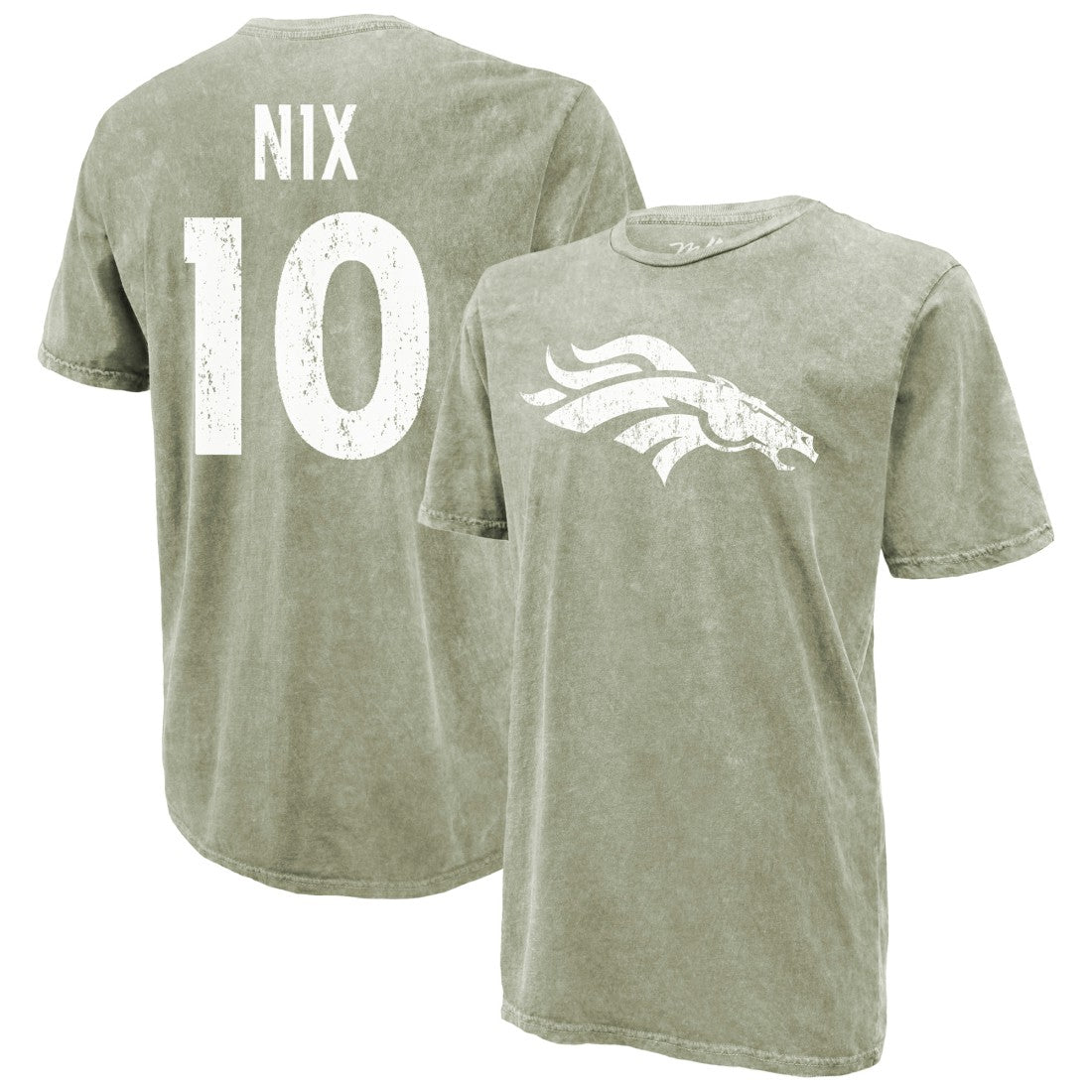 Bo Nix Denver Broncos Majestic Threads Mineral Wash Name & Number T-Shirt Moss Green