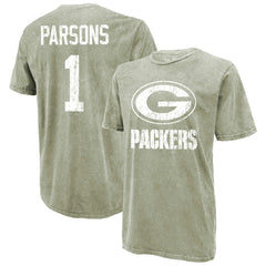 Micah Parsons Green Bay Packers Majestic Threads Mineral Wash Name & Number T-Shirt Moss Green