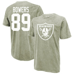 Brock Bowers Las Vegas Raiders Majestic Threads Mineral Wash Name & Number T-Shirt Moss Green