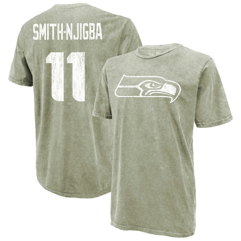 Jaxon Smith-Njigba Seattle Seahawks Majestic Threads Mineral Wash Name & Number T-Shirt Moss Green