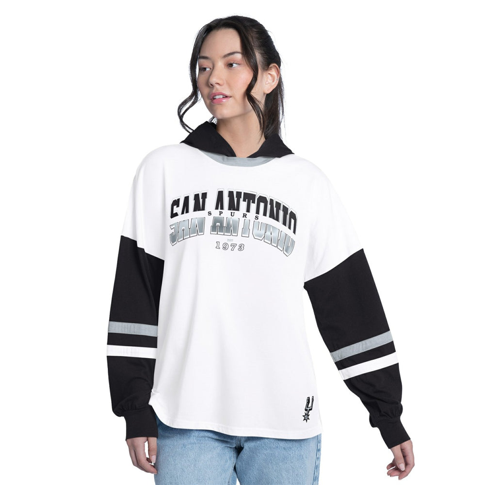 San Antonio Spurs G-III 4Her by Carl Banks Women's Key Player Oversized Hooded Long Sleeve T-Shirt White/Black