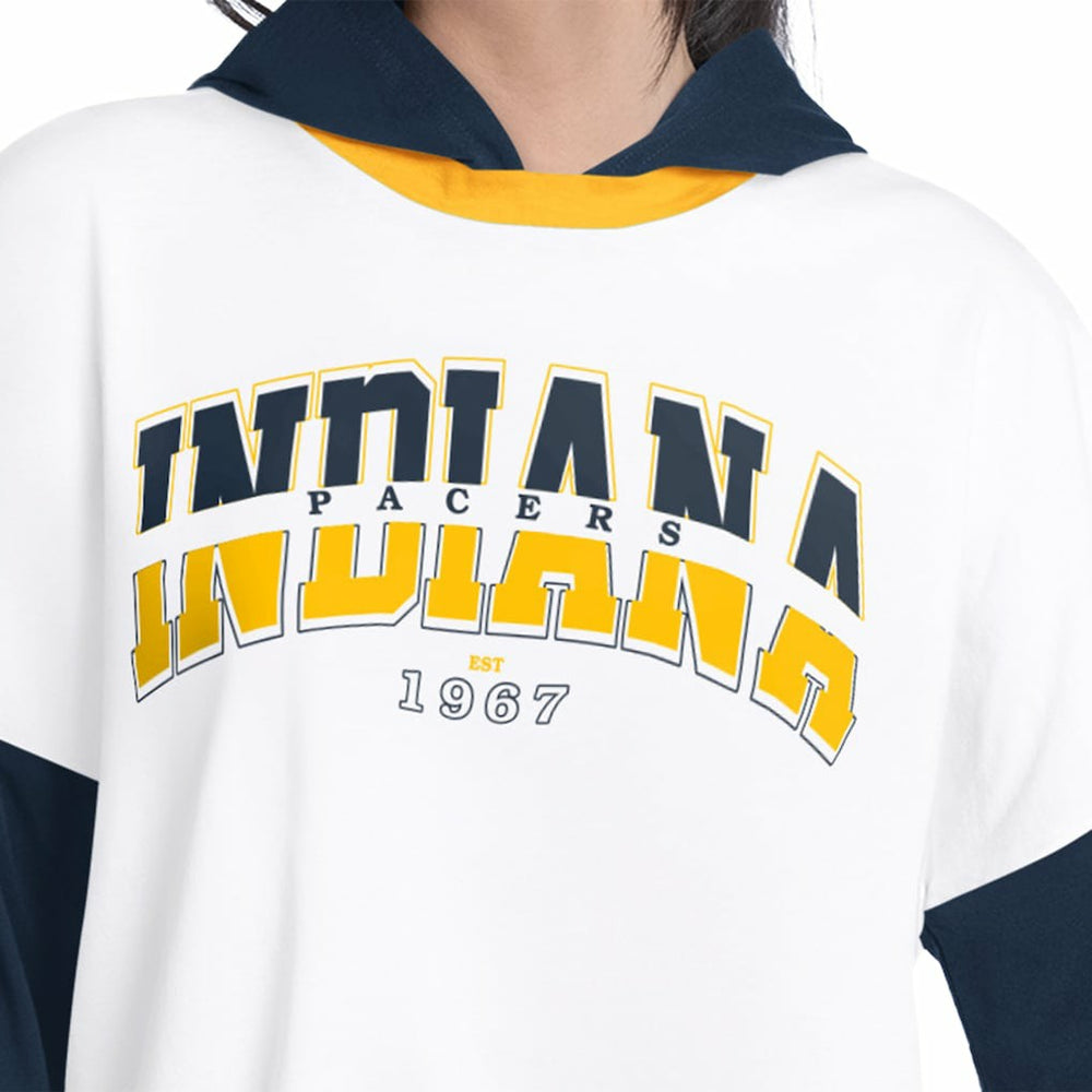 Indiana Pacers G-III 4Her by Carl Banks Women's Key Player Oversized Hooded Long Sleeve T-Shirt White/Navy