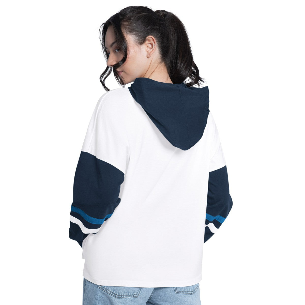 Minnesota Timberwolves G-III 4Her by Carl Banks Women's Key Player Oversized Hooded Long Sleeve T-Shirt White/Navy