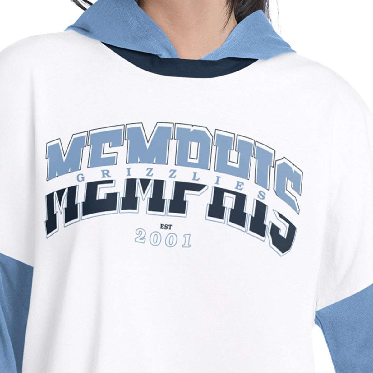 Memphis Grizzlies G-III 4Her by Carl Banks Women's Key Player Oversized Hooded Long Sleeve T-Shirt White/Blue