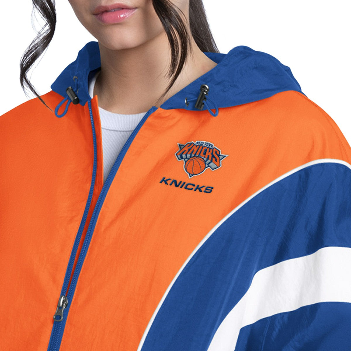 New York Knicks G-III 4Her by Carl Banks Women's Quarterback Lightweight Oversized Full-Zip Jacket Royal/Orange