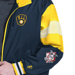 Milwaukee Brewers Pro Player Legacy Lightweight Full-Zip Hooded Jacket - Navy/Gold Jackets