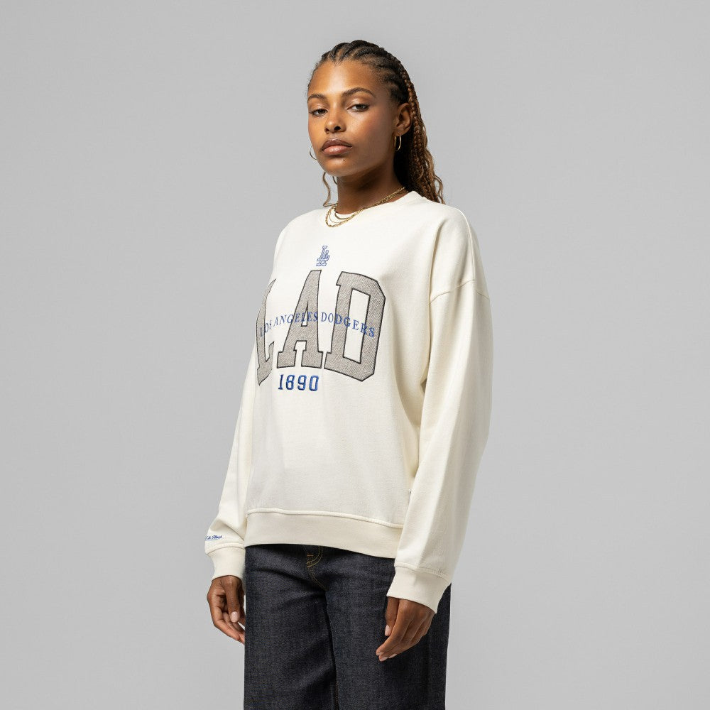 Los Angeles Dodgers Mitchell & Ness Women's Premium Crewneck Sweatshirt - Cream Sweatshirts