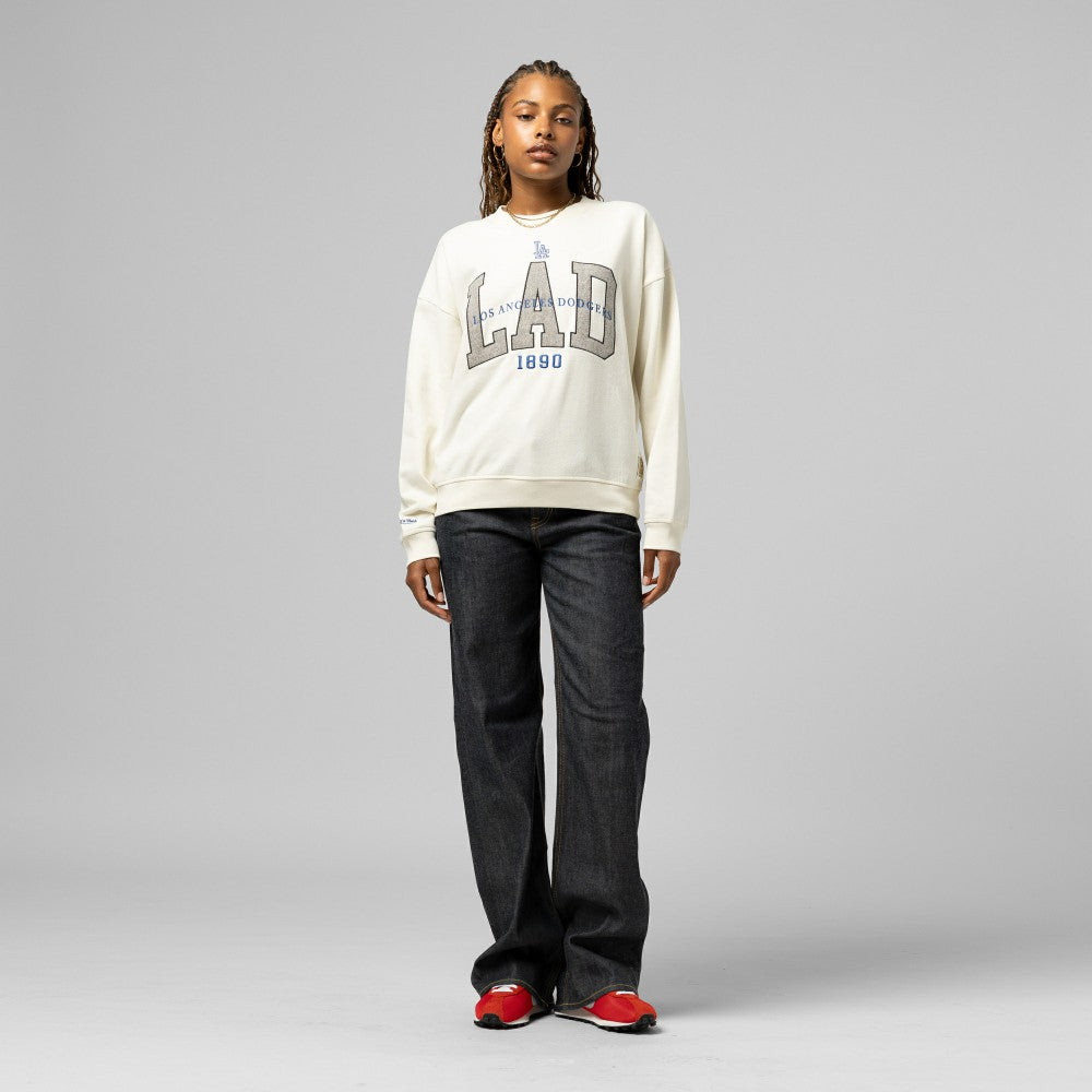 Los Angeles Dodgers Mitchell & Ness Women's Premium Crewneck Sweatshirt - Cream Sweatshirts