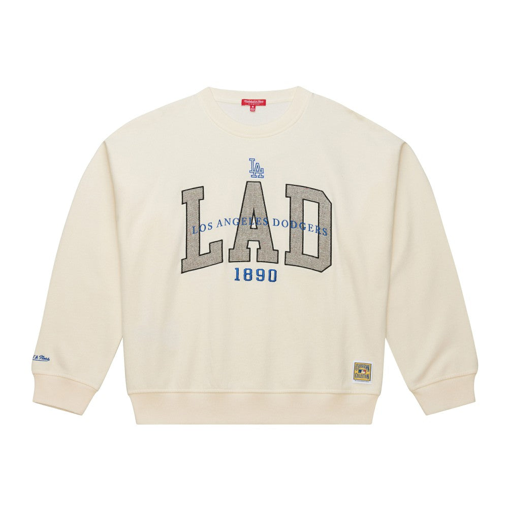 Los Angeles Dodgers Mitchell & Ness Women's Premium Crewneck Sweatshirt - Cream Sweatshirts
