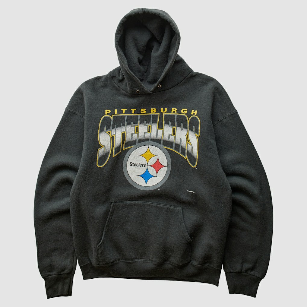 Pittsburgh Steelers 90s Hooded Pullover Sweatshirt Black Vintage