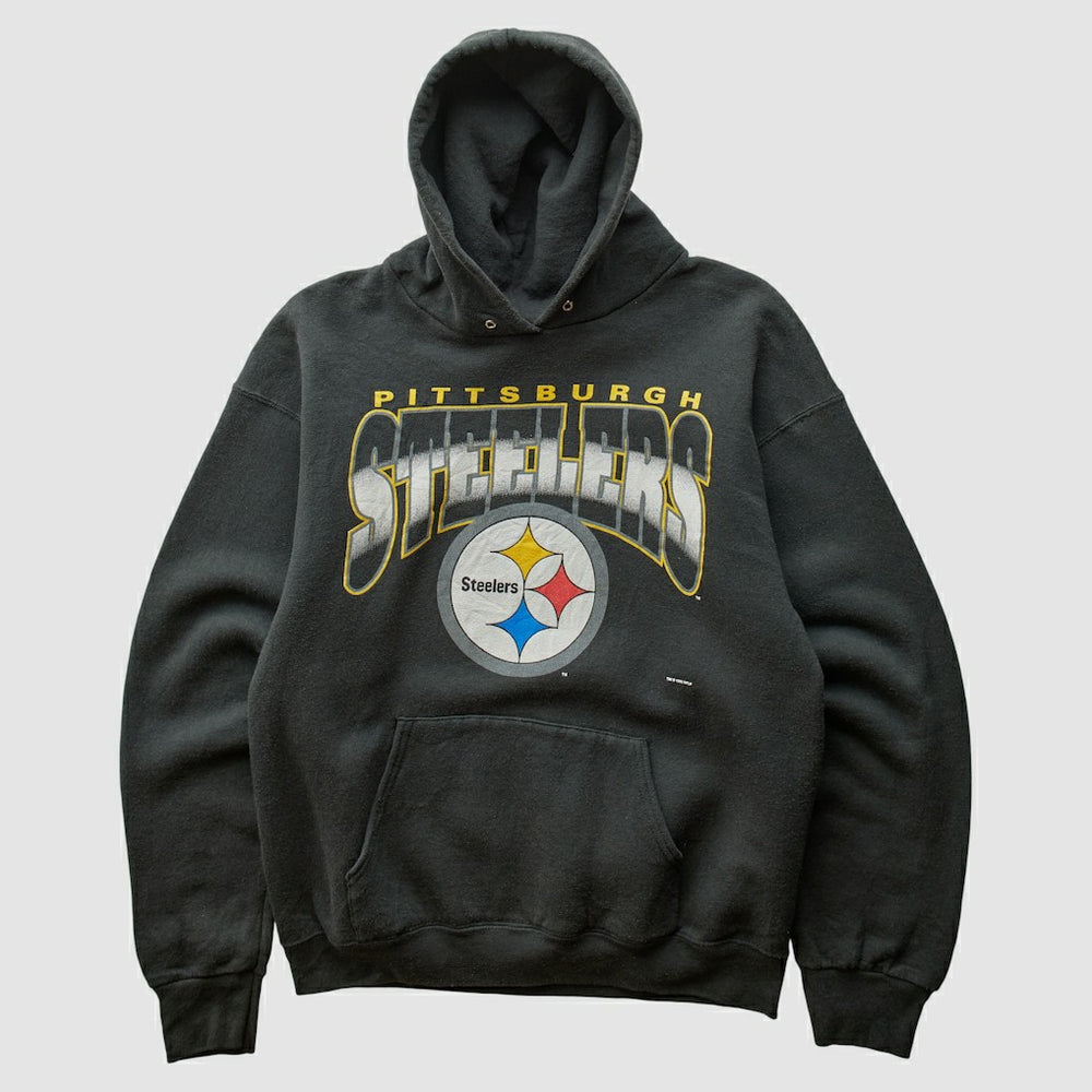Pittsburgh Steelers 90s Hooded Pullover Sweatshirt Black Vintage