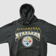 Pittsburgh Steelers 90s Hooded Pullover Sweatshirt Black Vintage