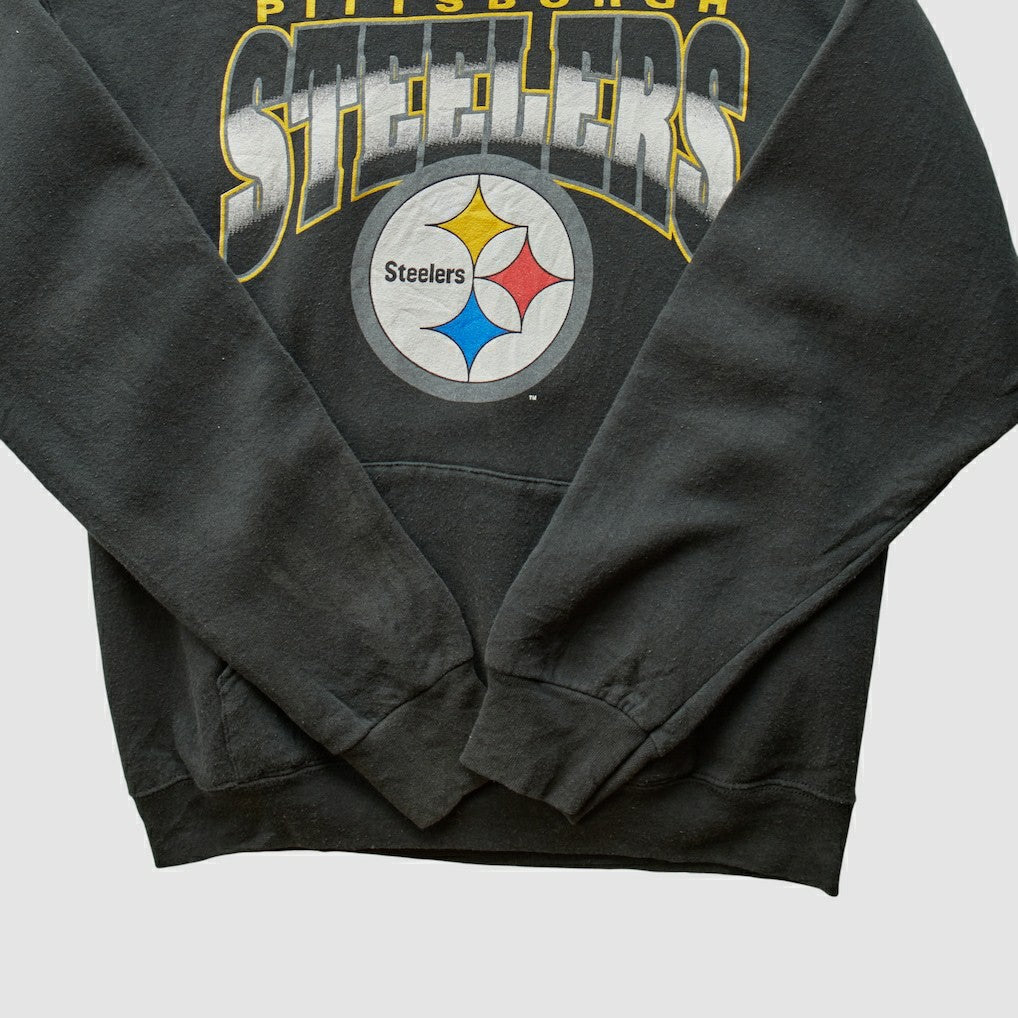 Pittsburgh Steelers 90s Hooded Pullover Sweatshirt Black Vintage