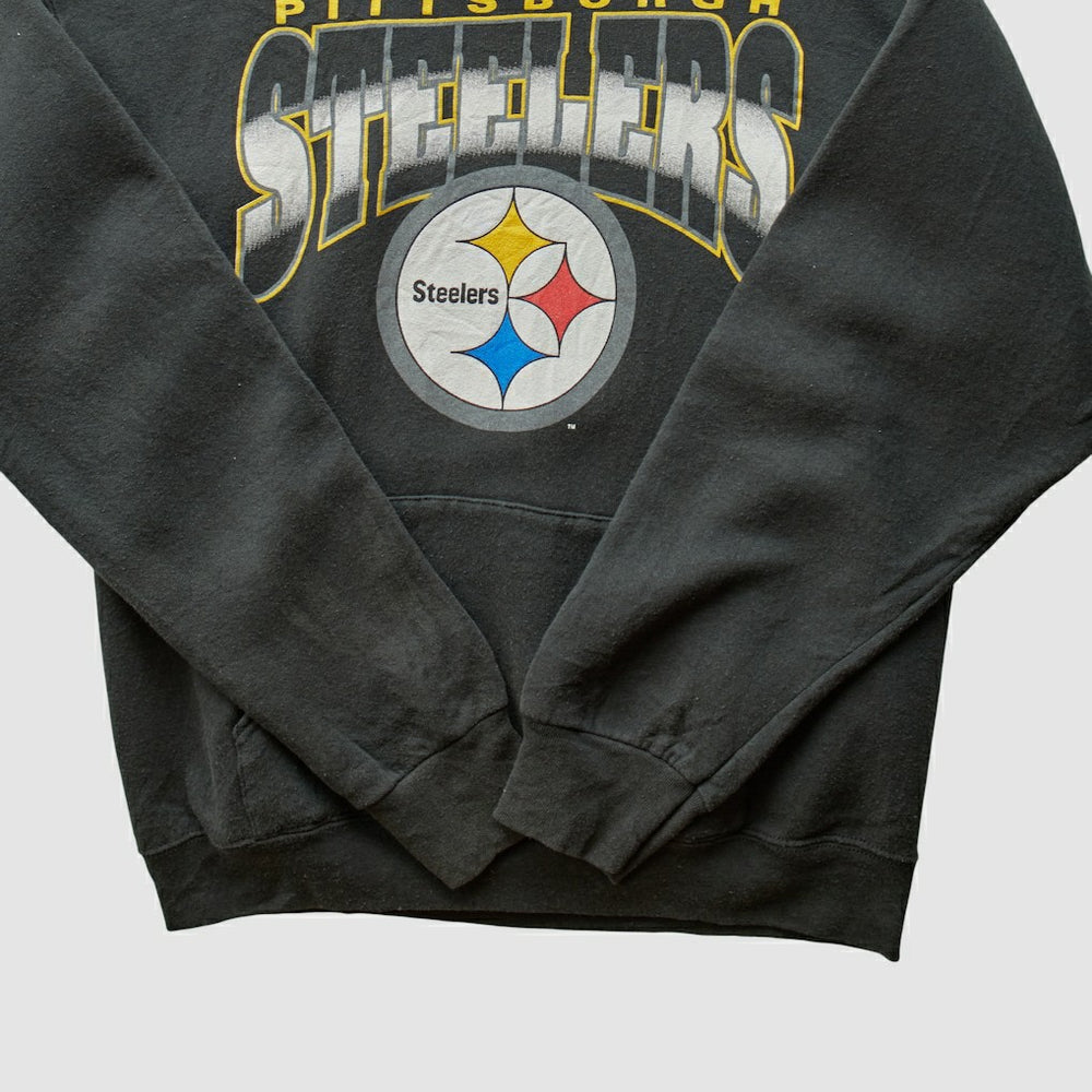 Pittsburgh Steelers 90s Hooded Pullover Sweatshirt Black Vintage