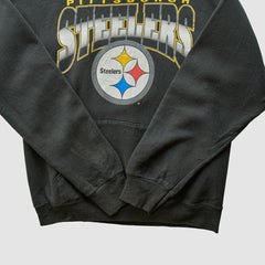 Pittsburgh Steelers 90s Hooded Pullover Sweatshirt Black Vintage