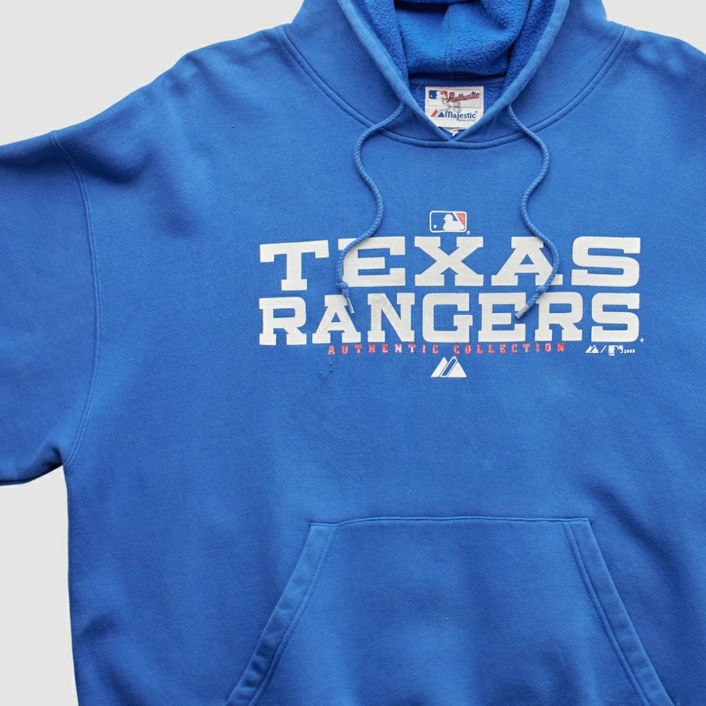 Texas Rangers Majestic 2000s Hooded Pullover Sweatshirt - Blue - 2XL by Fanatics Real Vintage Pullover