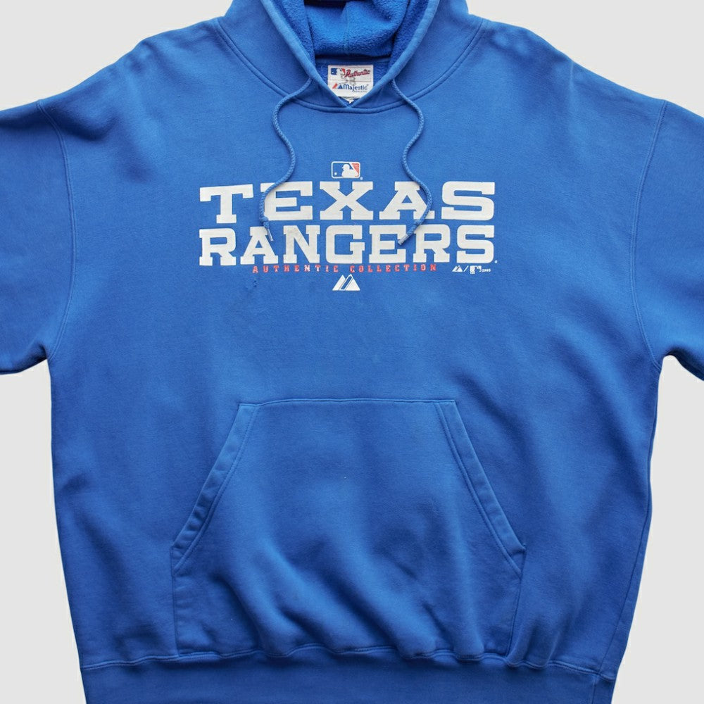 Texas Rangers Majestic 2000s Hooded Pullover Sweatshirt - Blue - 2XL by Fanatics Real Vintage Pullover