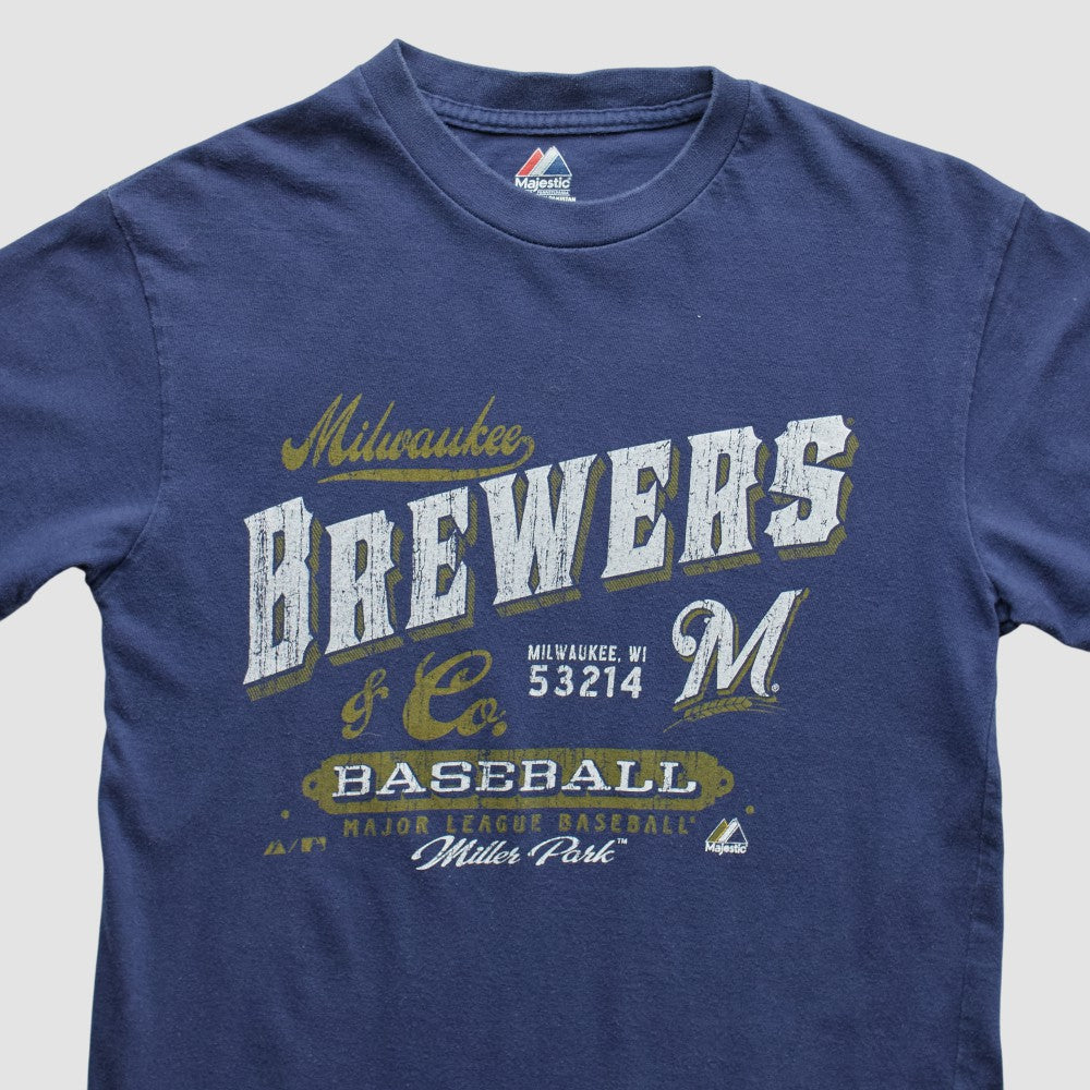 Milwaukee Brewers Majestic 2010s T-shirt - Navy - S by Fanatics Real Vintage T-shirts