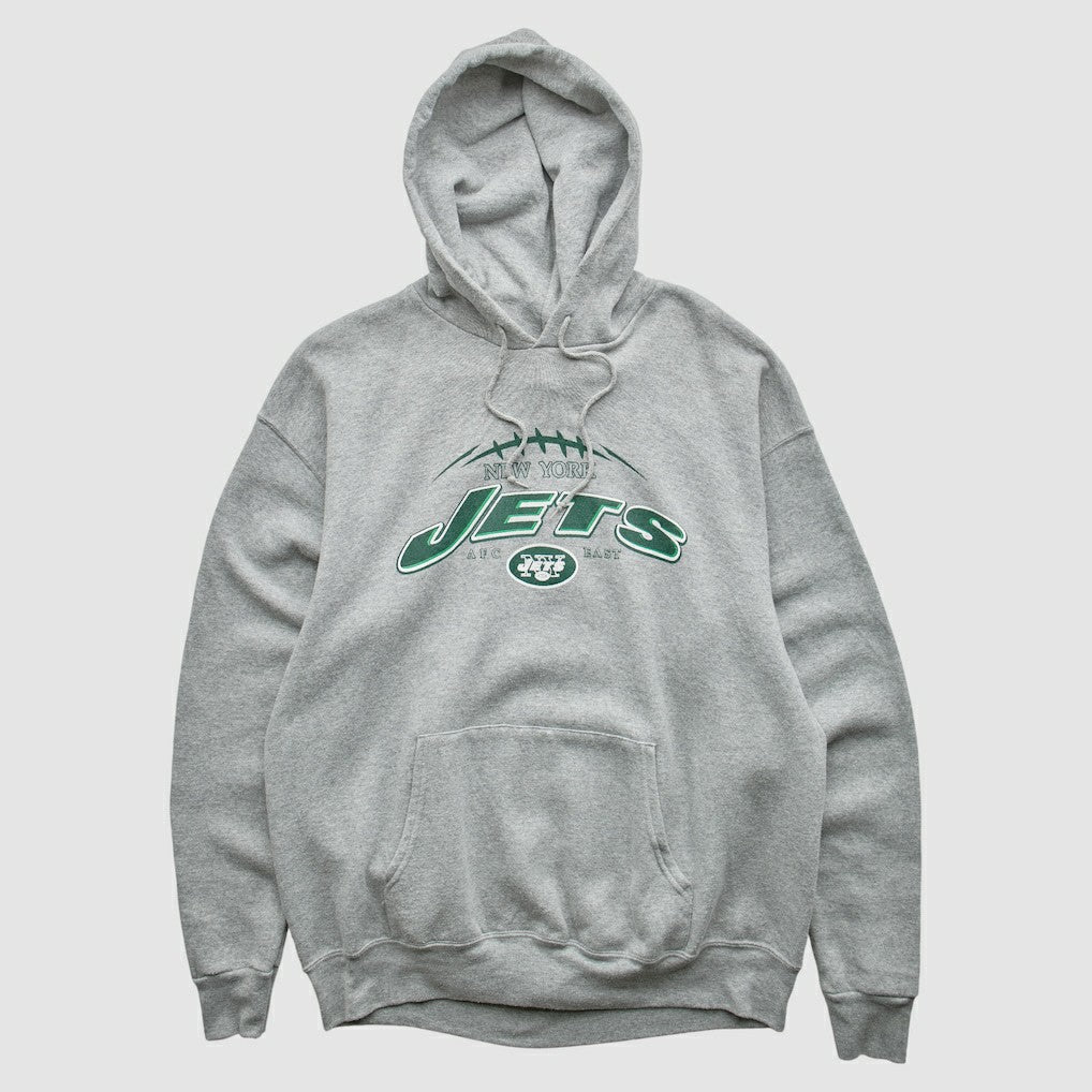 New York Jets NFL 2000s Hooded Pullover Sweatshirt Heather Gray Vintage