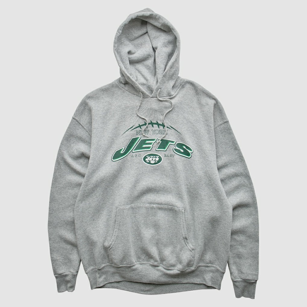 New York Jets NFL 2000s Hooded Pullover Sweatshirt Heather Gray Vintage
