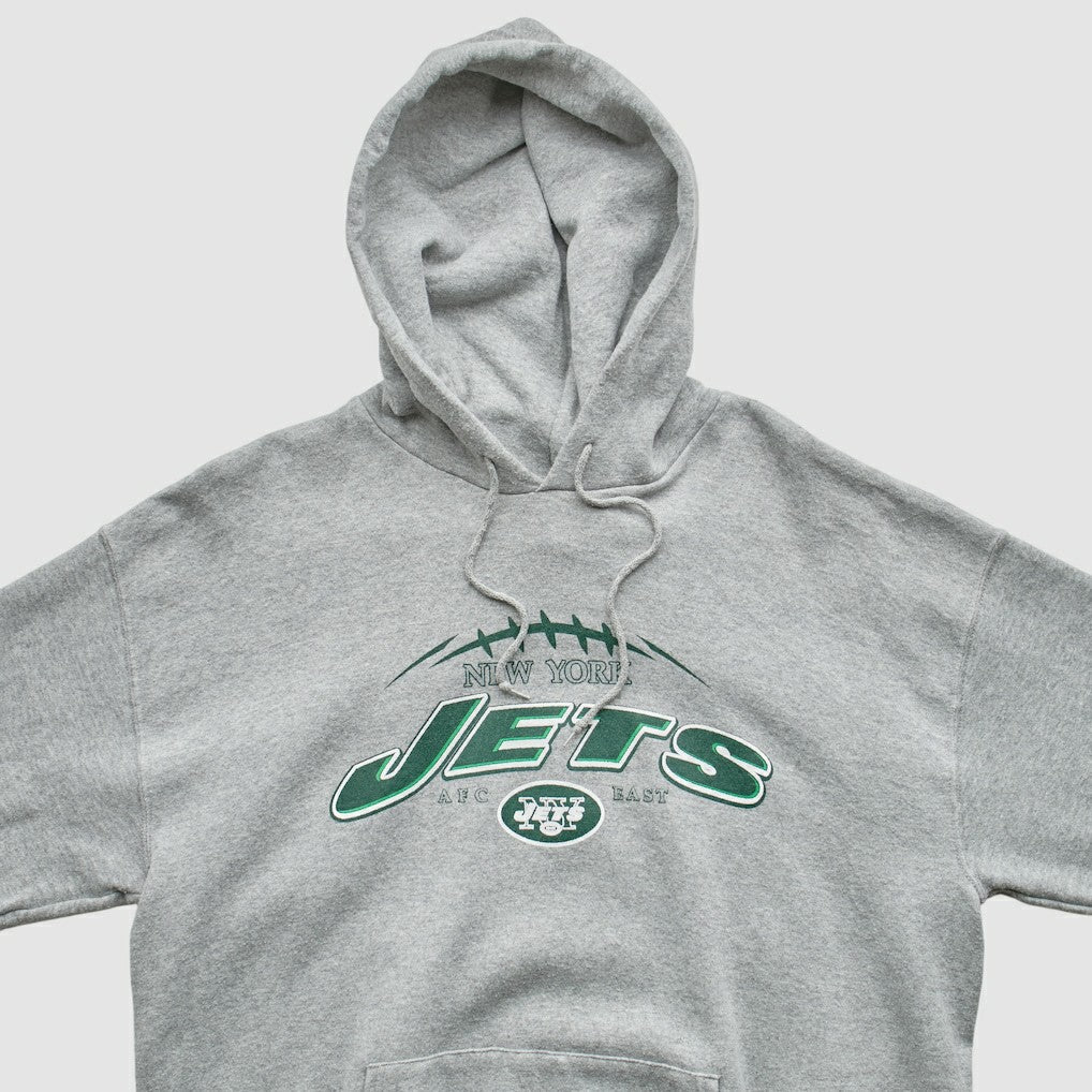 New York Jets NFL 2000s Hooded Pullover Sweatshirt Heather Gray Vintage