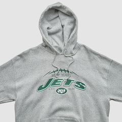 New York Jets NFL 2000s Hooded Pullover Sweatshirt Heather Gray Vintage