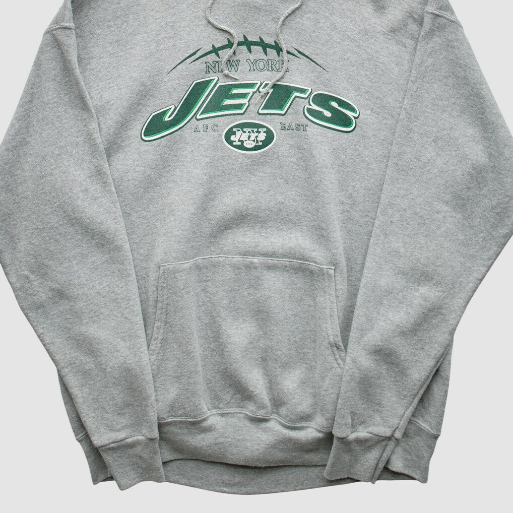 New York Jets NFL 2000s Hooded Pullover Sweatshirt Heather Gray Vintage