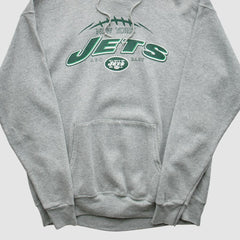 New York Jets NFL 2000s Hooded Pullover Sweatshirt Heather Gray Vintage