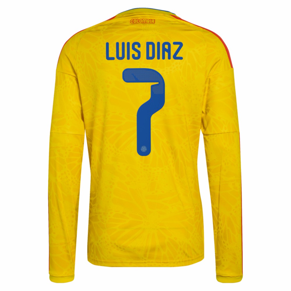 Luis Diaz Colombia National Team 2026 Home Replica Long Sleeve Jersey Yellow