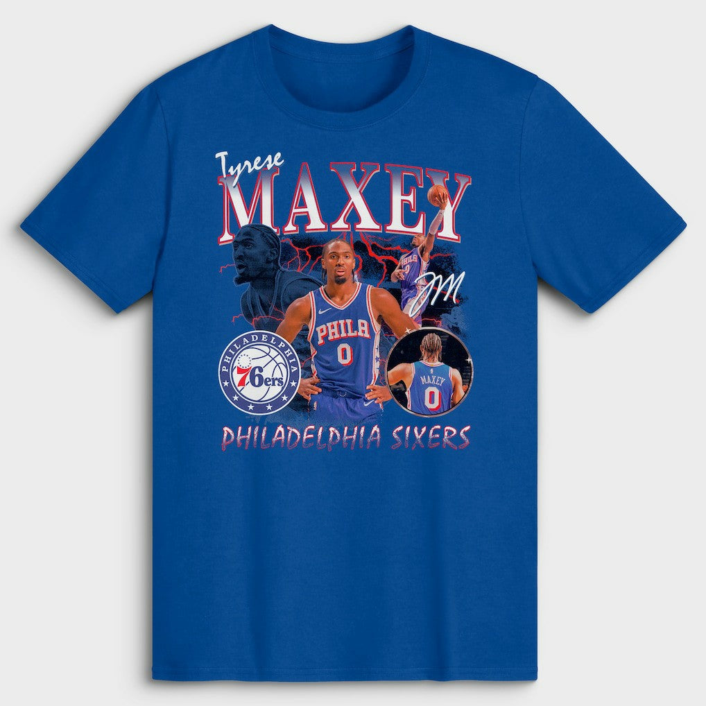 Tyrese Maxey Philadelphia 76ers Player Collage T-Shirt Royal