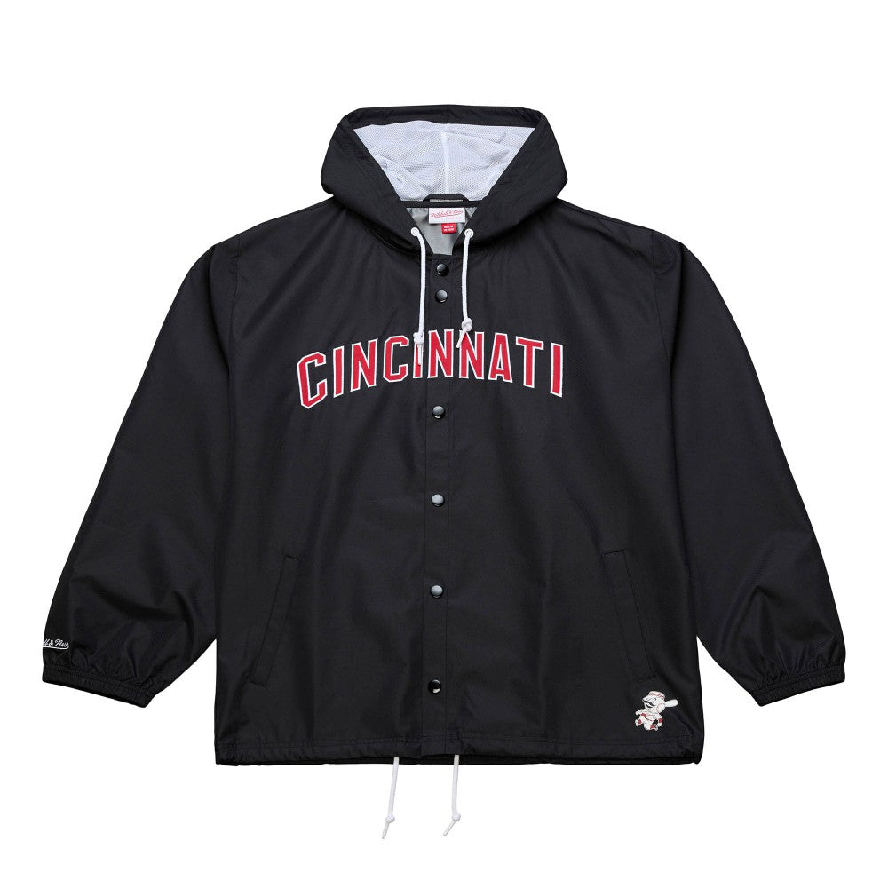 Cincinnati Reds Mitchell & Ness Full-Snap Hooded Coaches Jacket - Black Jackets