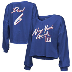 Jaxson Dart New York Giants Majestic Threads Women's Script Name & Number Long Sleeve T-Shirt Royal