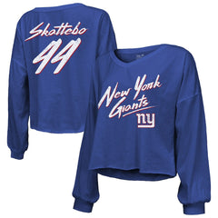 Cam Skattebo New York Giants Majestic Threads Women's Script Name & Number Long Sleeve T-Shirt Royal
