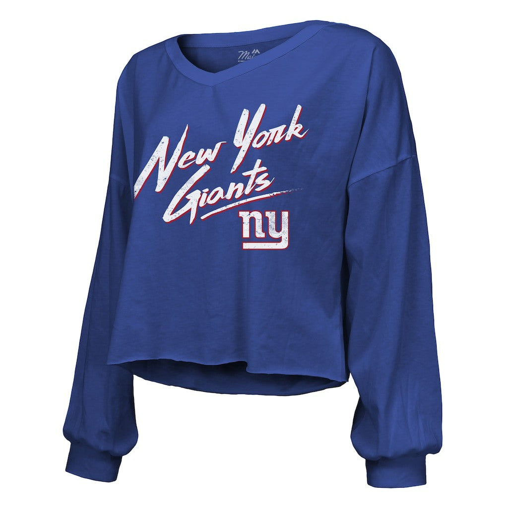 Cam Skattebo New York Giants Majestic Threads Women's Script Name & Number Long Sleeve T-Shirt Royal