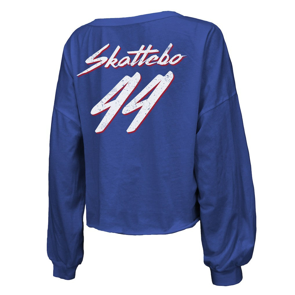Cam Skattebo New York Giants Majestic Threads Women's Script Name & Number Long Sleeve T-Shirt Royal