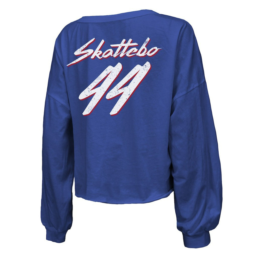 Cam Skattebo New York Giants Majestic Threads Women's Script Name & Number Long Sleeve T-Shirt Royal