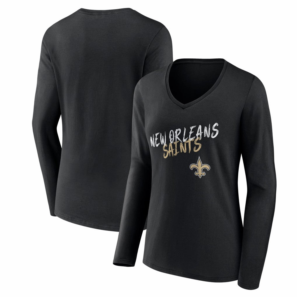 New Orleans Saints Women's Hustle Long Sleeve V-Neck T-Shirt Black