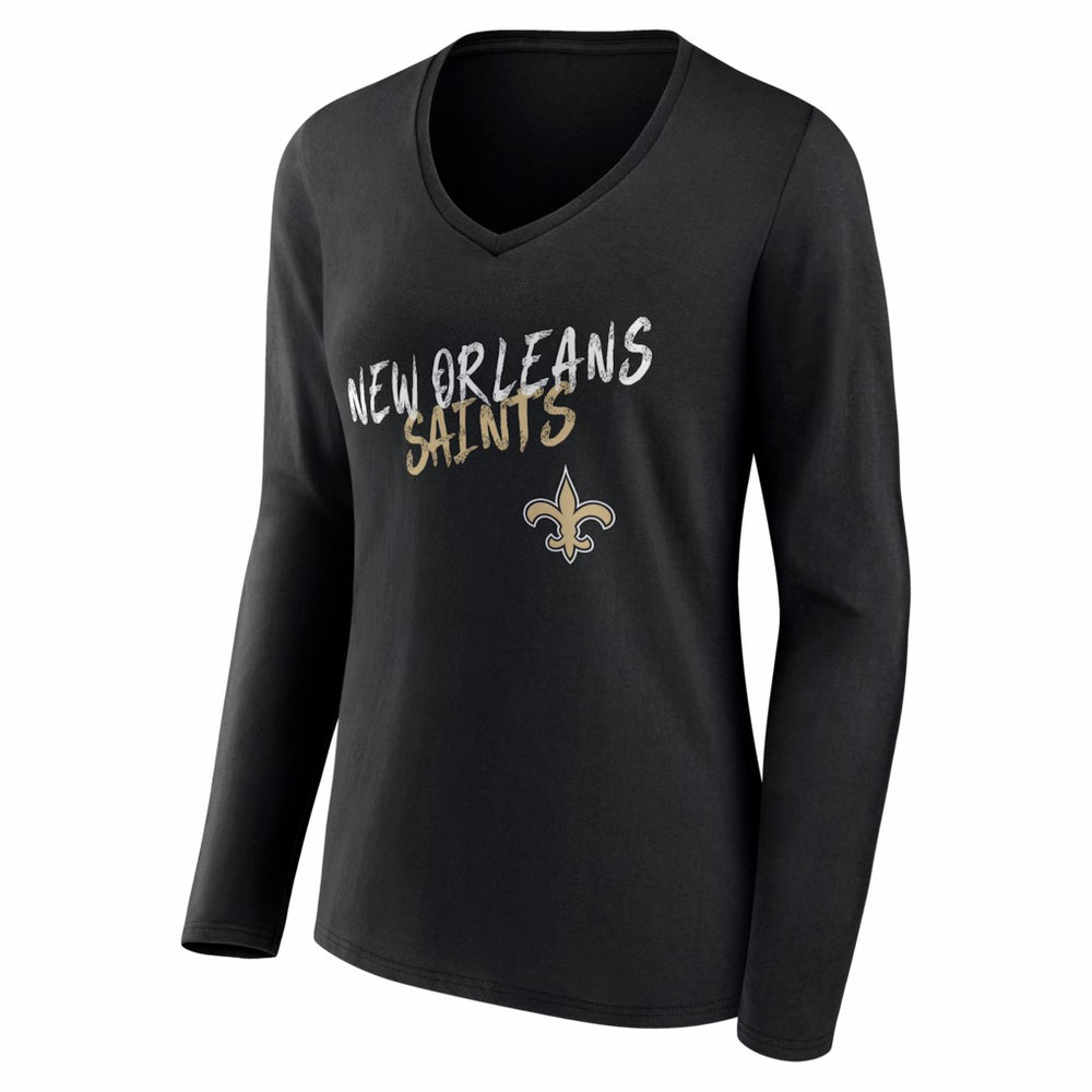 New Orleans Saints Women's Hustle Long Sleeve V-Neck T-Shirt Black